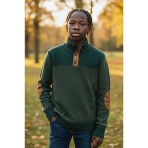 Hope & Henry Men’s Green Cotton Sweater w Elbow Patches size Small